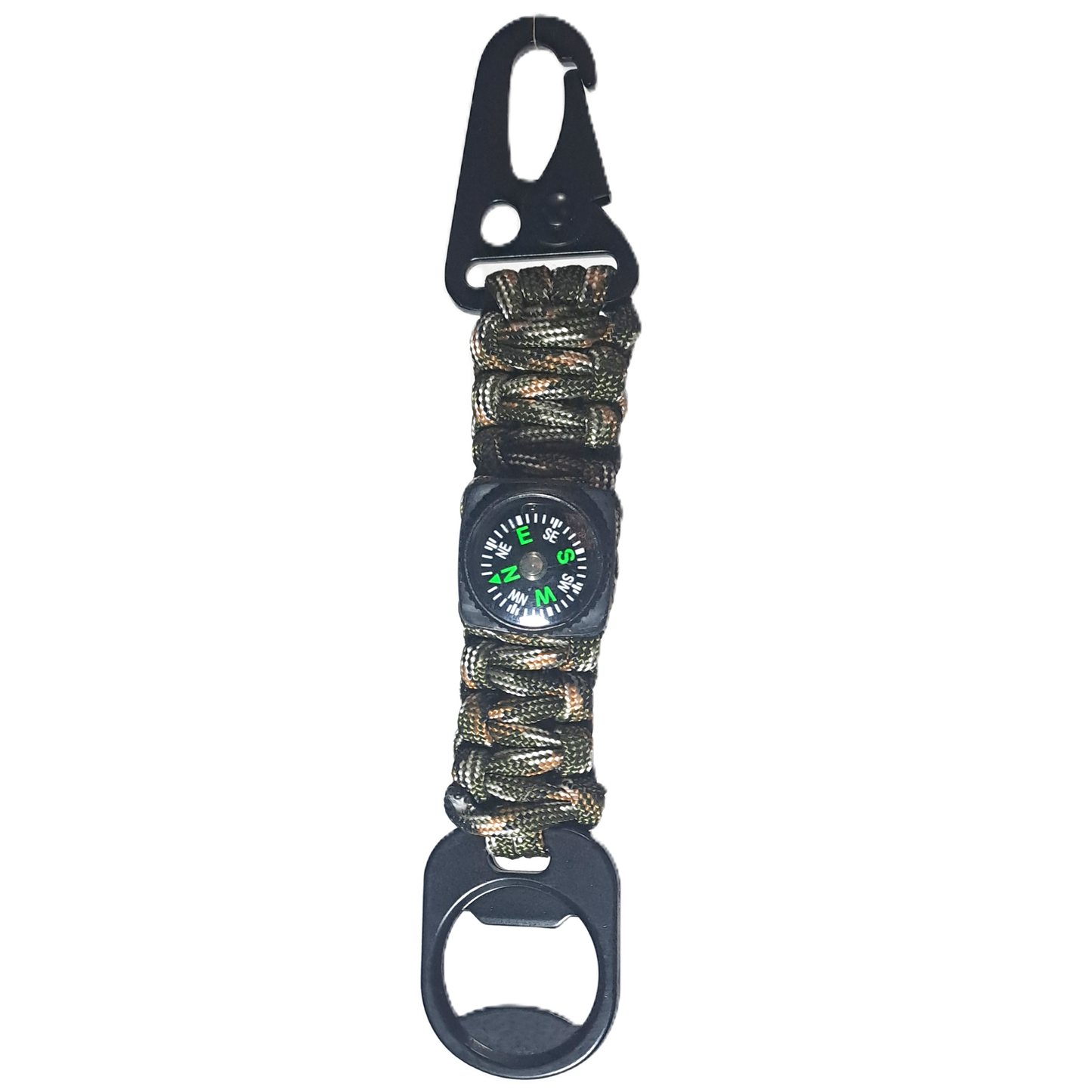 Paracord Cobra Compass & Bottle Openiner KeyRing - Woodland