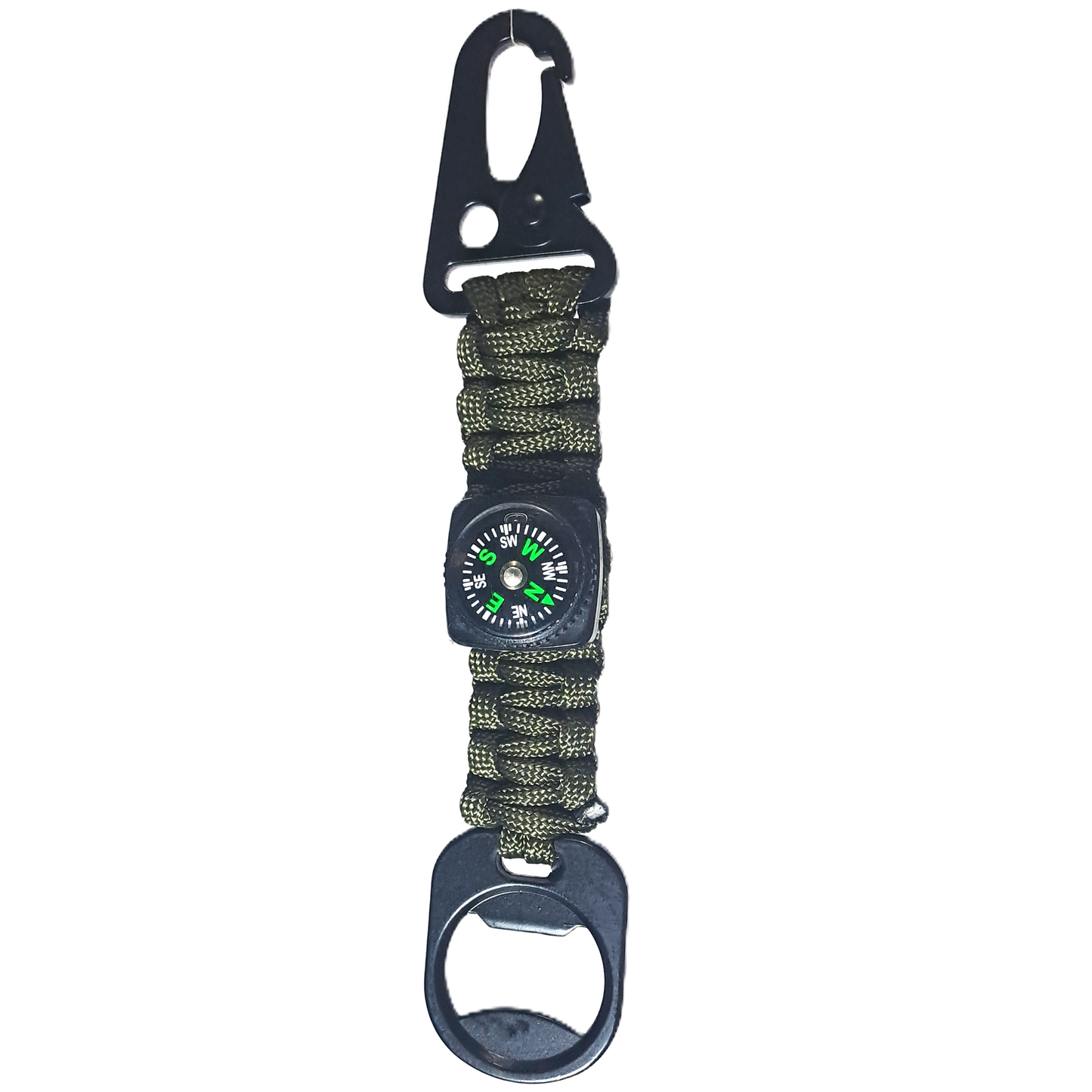 Paracord Cobra Compass & Bottle Openiner KeyRing - Olive Green