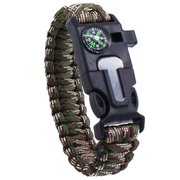 Paracord Cobra Bracelet With Whistle & Flint - Red-Green-White
