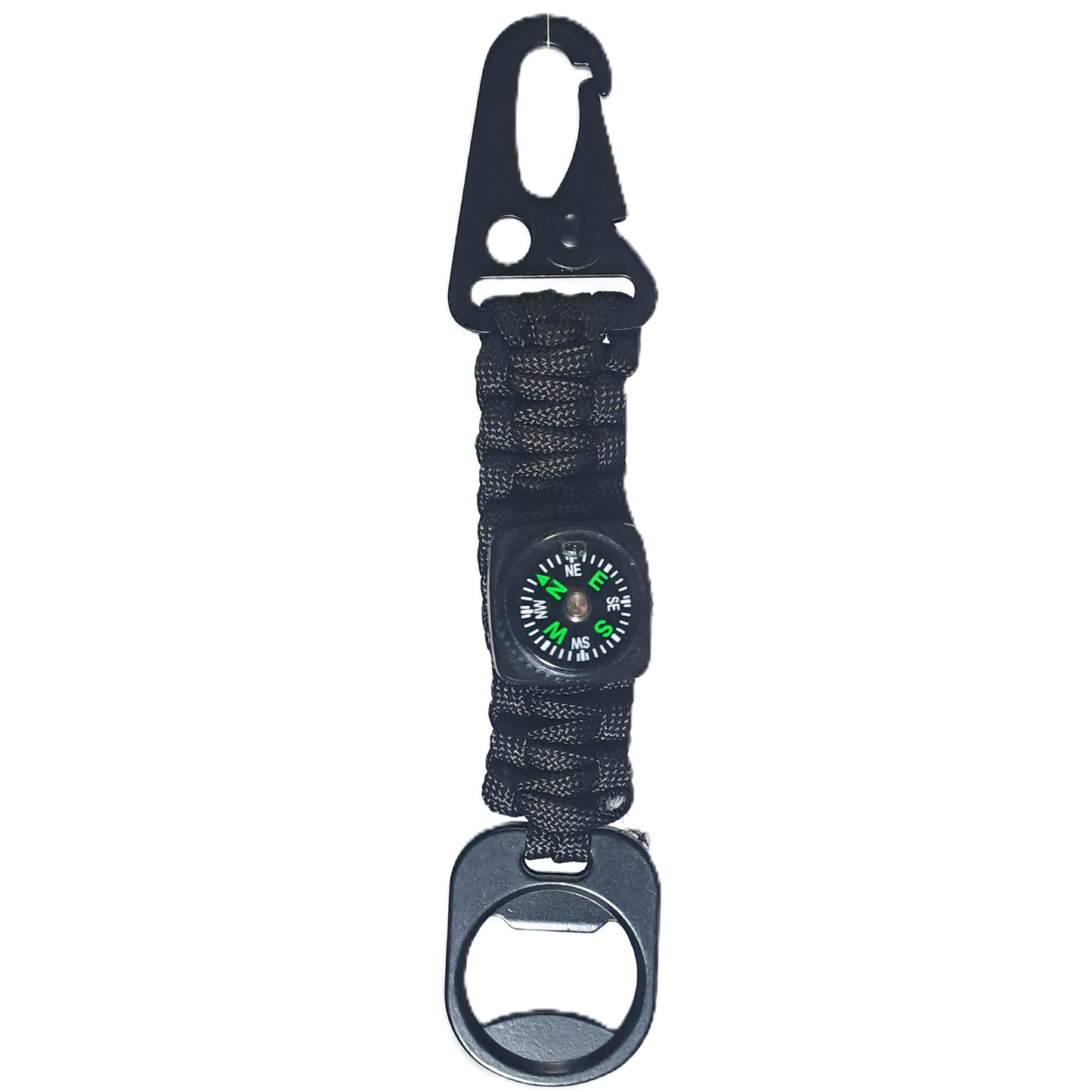 Paracord Cobra Compass & Bottle Openiner KeyRing - Black