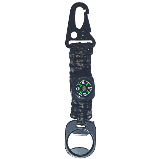 Paracord Cobra Compass & Bottle Openiner KeyRing - Black