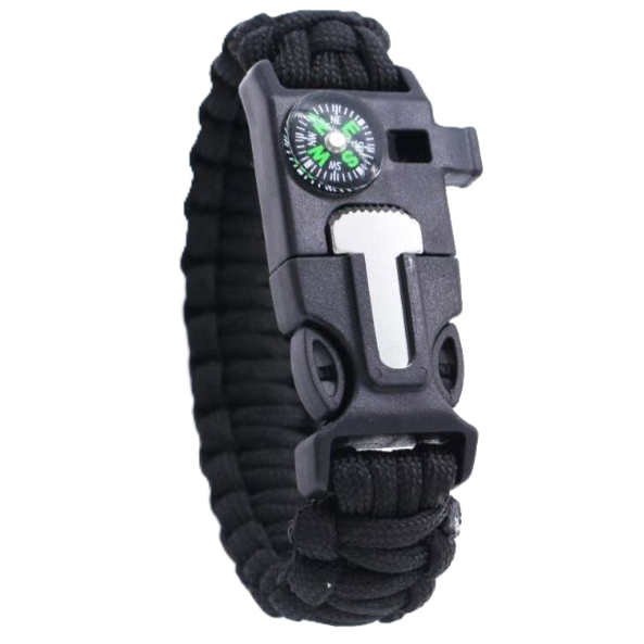 Paracord Cobra Bracelet With Whislte & Flint - Black