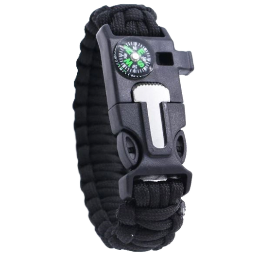 Paracord Cobra Bracelet With Whislte & Flint - Black