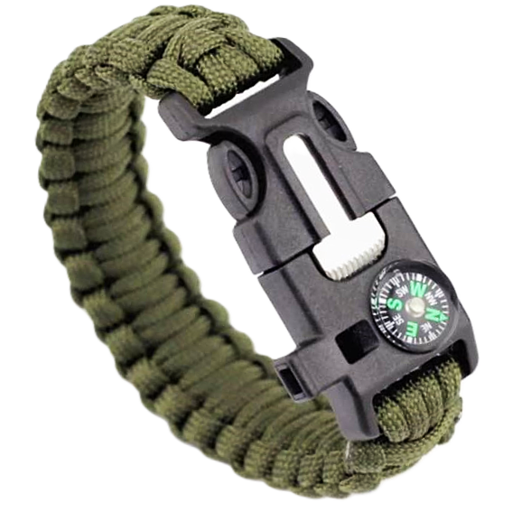 Paracord Cobra Bracelet With Whistle & Flint - Olive Green