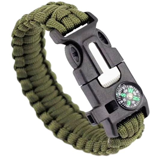 Paracord Cobra Bracelet With Whistle & Flint - Olive Green