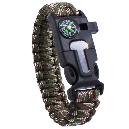 Paracord Cobra Bracelet With Whistle & Flint - Red-Green-White